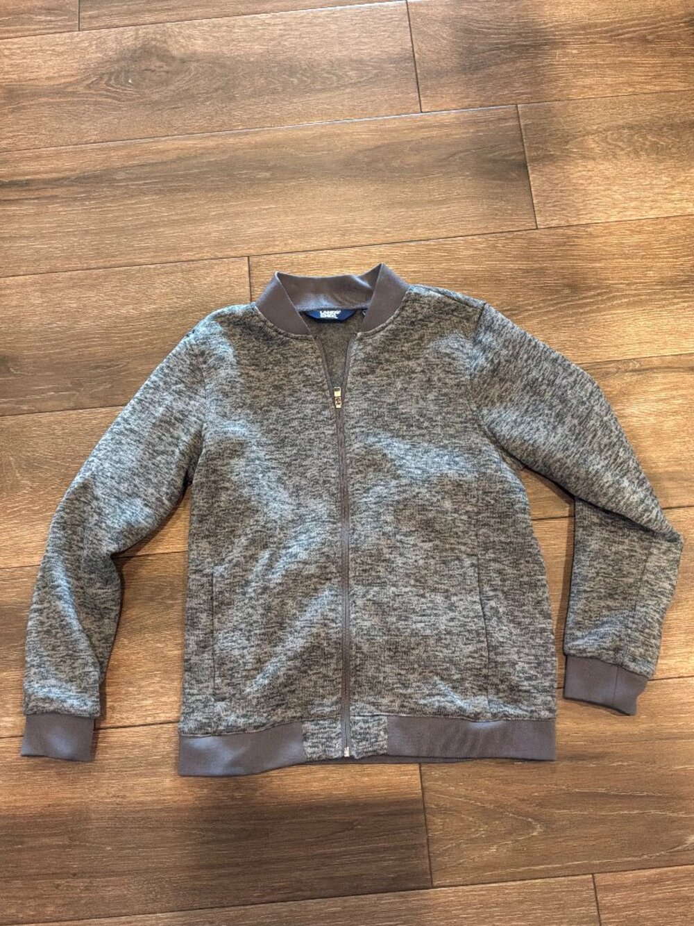 Lands' End Men's fleece bomber gray full zip jacket size Medium